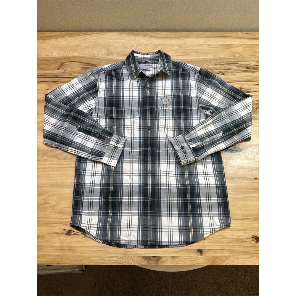 Carhartt 103351 Men's Essential Green Plaid Long Sleeve Shirt Button Down Medium